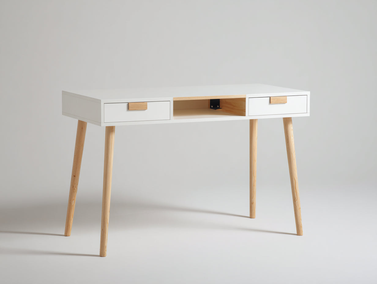 Schreibtisch Holzwerkstoff 120x55x76 cm - Weiß-Natur - modernes Design mit Schubladen