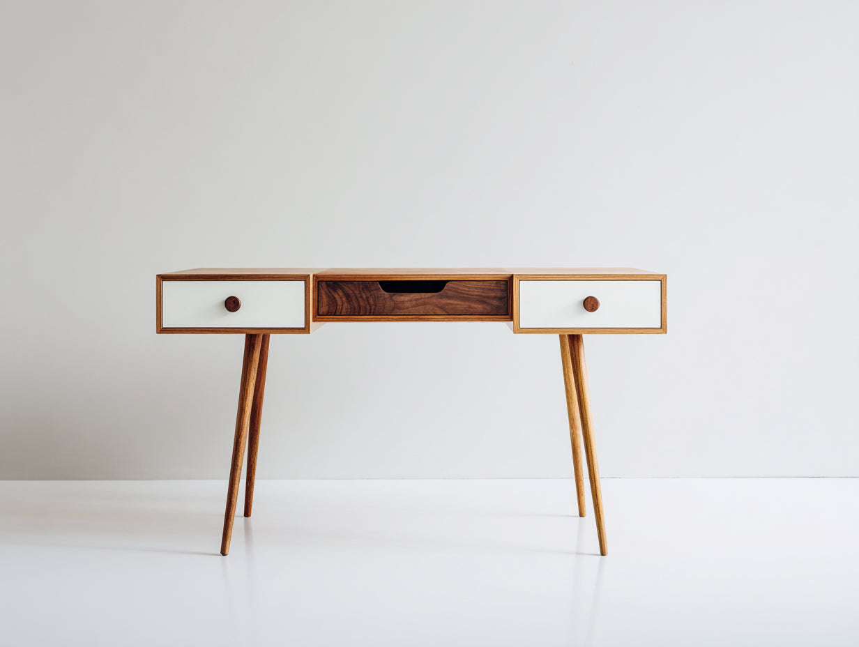 Schreibtisch Holzwerkstoff 125x50x76 cm - weiß-holzfarben - mit 3 Schubladen für Arbeitszimmer