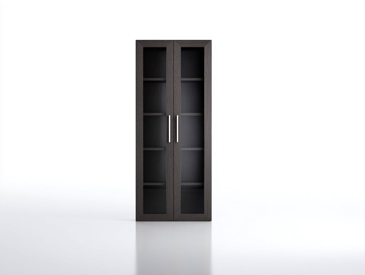 Vitrinen Hochschrank Holzwerkstoff 80x40x180 cm - Dunkelbraun - mit Glastüren