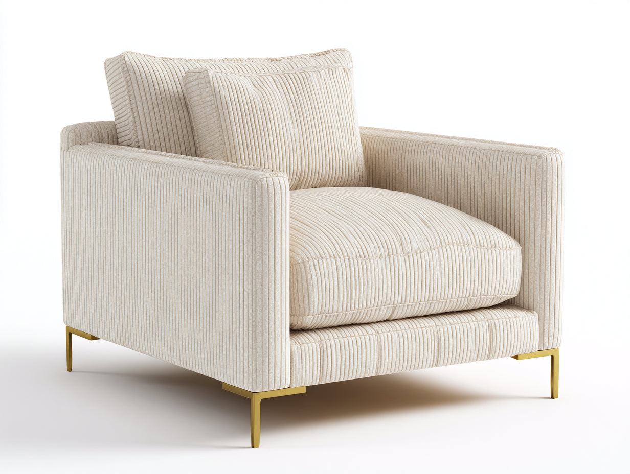 Sessel Cordstoff 112x95x86 cm - beige - breite Sitzfläche für Wohnzimmer