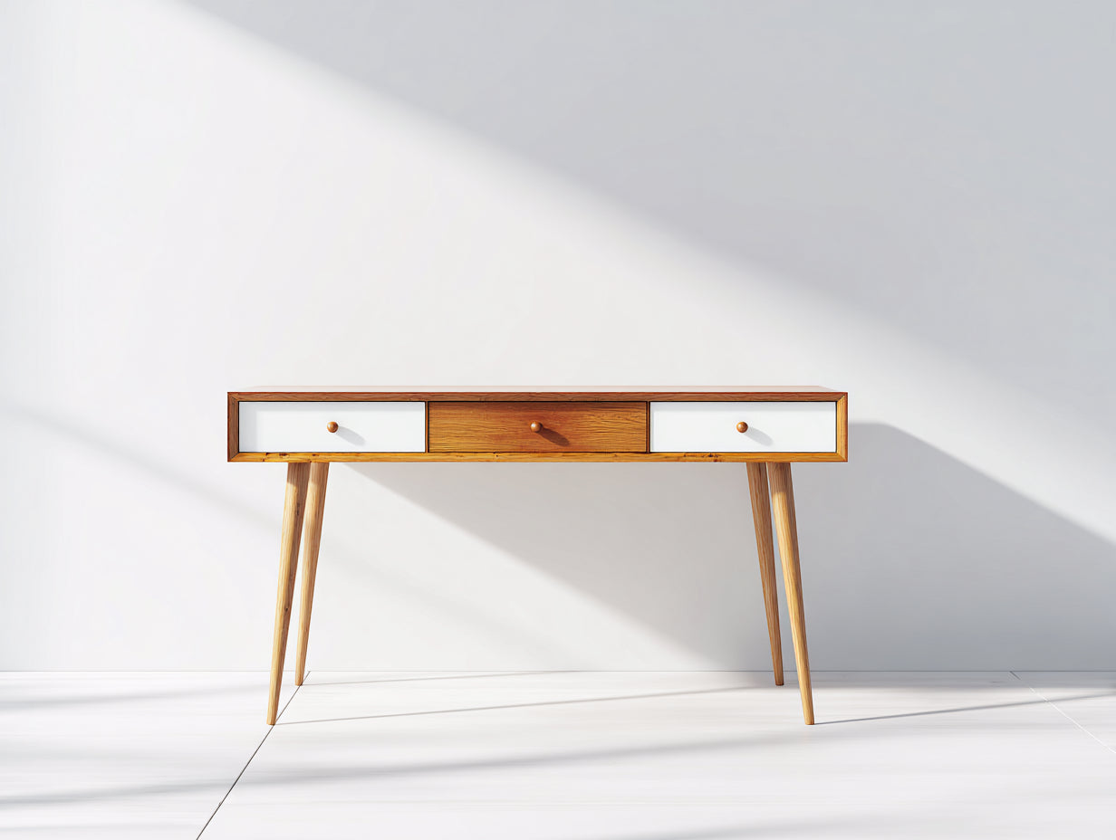 Schreibtisch Holzwerkstoff 135x48x75 cm - Natur-Weiß - skandinavisches Design für Büro