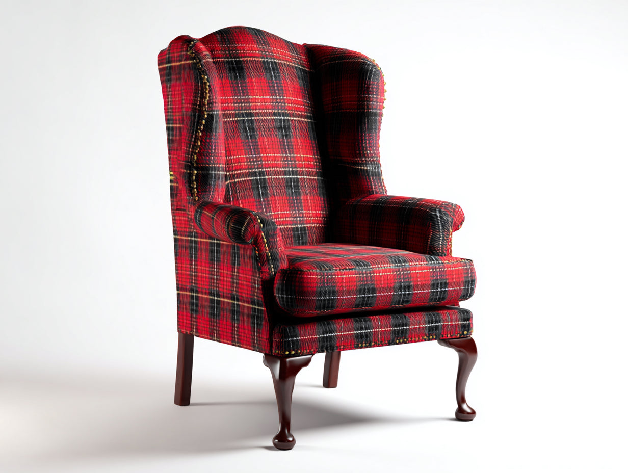 Sessel Ohrensessel Stoff 78x82x112 cm - Rot-Schwarz - klassisches Karomuster