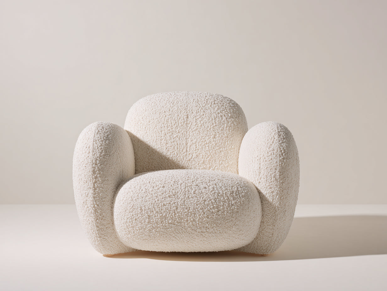 Sessel Bouclé Stoff 108x96x76 cm - Creme - modernes Design für Wohnzimmer
