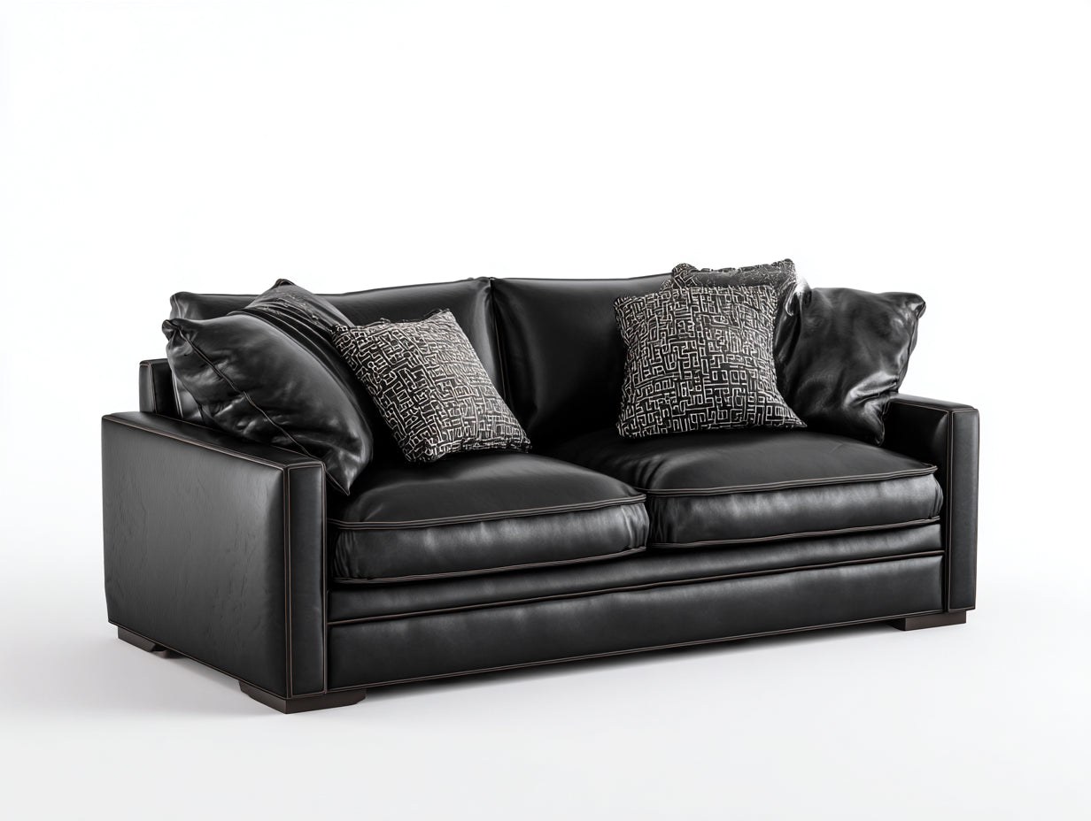 Zweisitzer Sofa Lederoptik 205x90x80 cm - Schwarz - modernes Design für Wohnzimmer