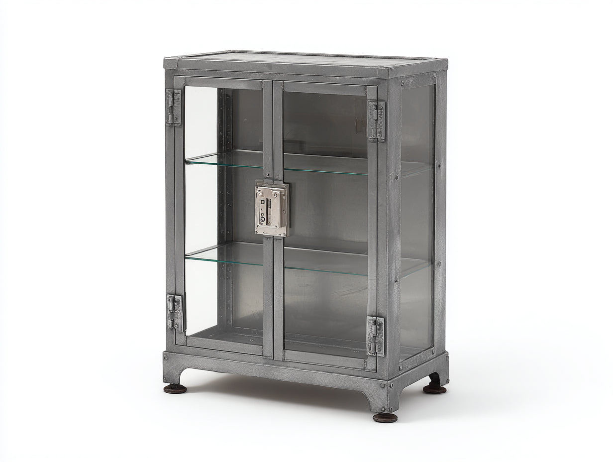 Vitrinen Metallschrank 78x38x110 cm - grau-transparent - mit 2 Glastüren