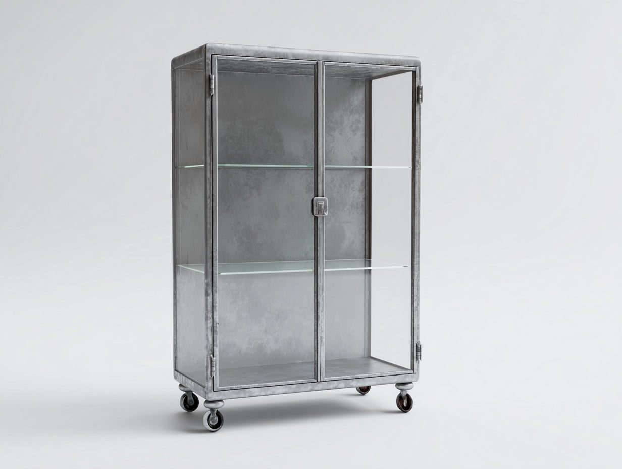 Vitrinen Rollvitrine Metall und Glas 78x36x128 cm - Silber - industrielles Design für Wohnzimmer