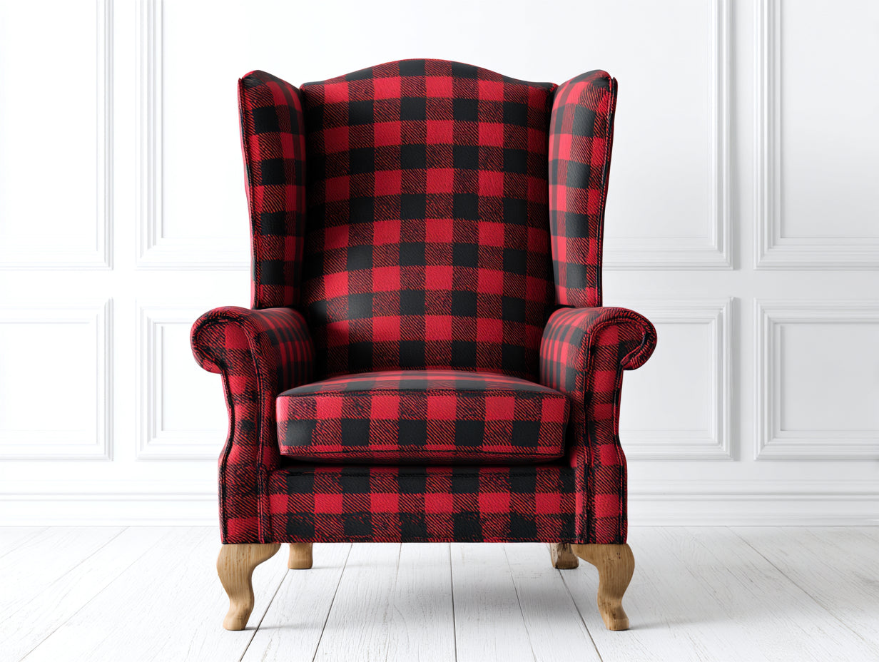 Sessel Stoff 92x88x118 cm - rot-schwarz - kariertes Design für Wohnzimmer