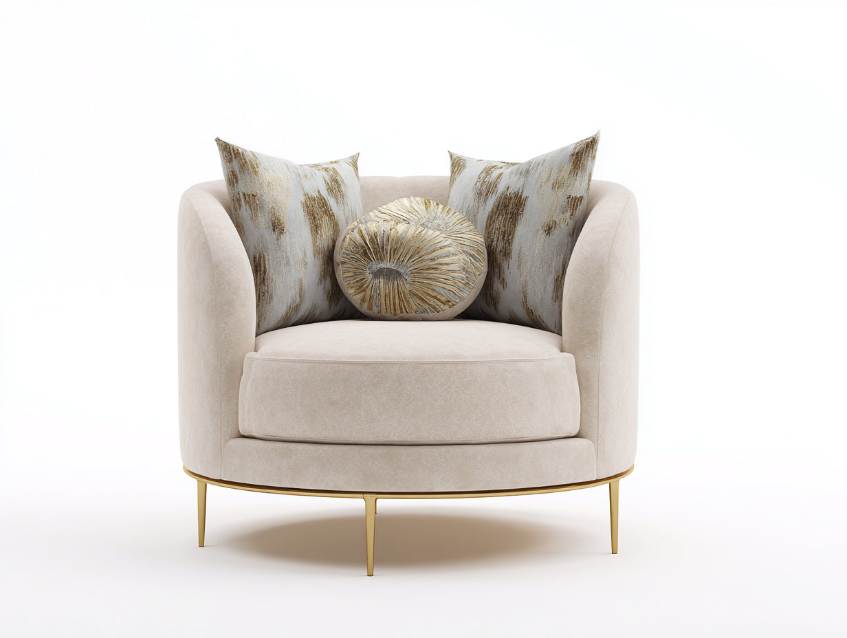 Sessel Stoff Metallgestell 100x95x78 cm Beige für Wohnzimmer - runder Lounge Sessel
