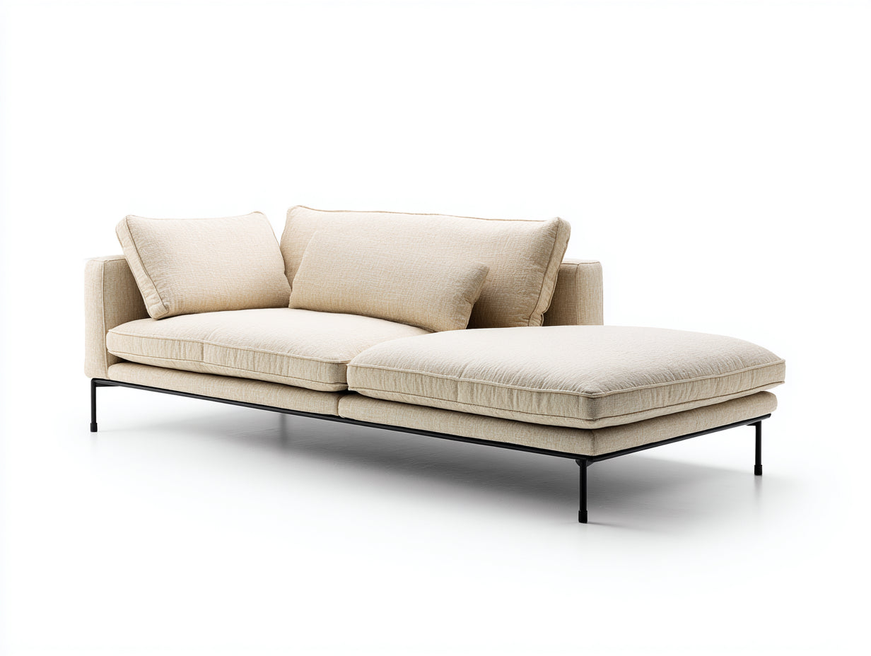 Zweisitzer Sofa Stoff 235x95x82 cm - beige - mit Chaiselongue für Wohnzimmer