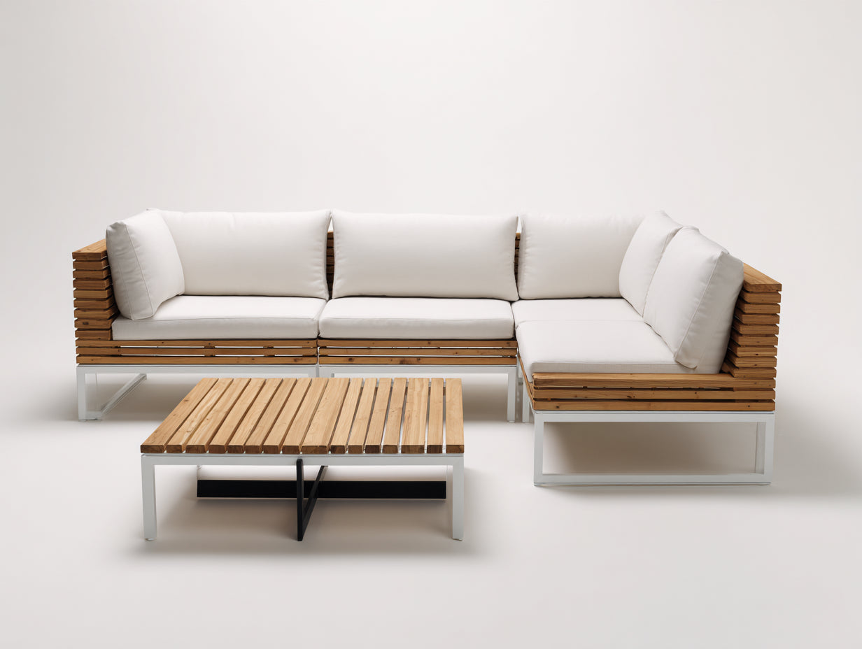 Gartensofa Holz und Metall 245x180x70 cm - Natur-Weiß - modernes Design für Garten