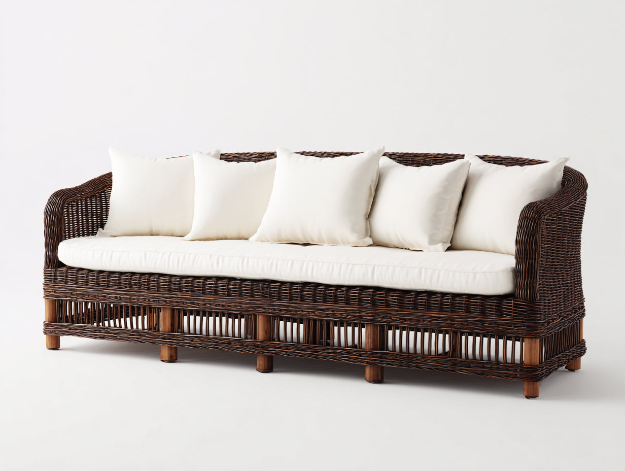 Gartensofa Polyrattan 210x78x78 cm - Braun-Cremeweiß - klassisches Design
