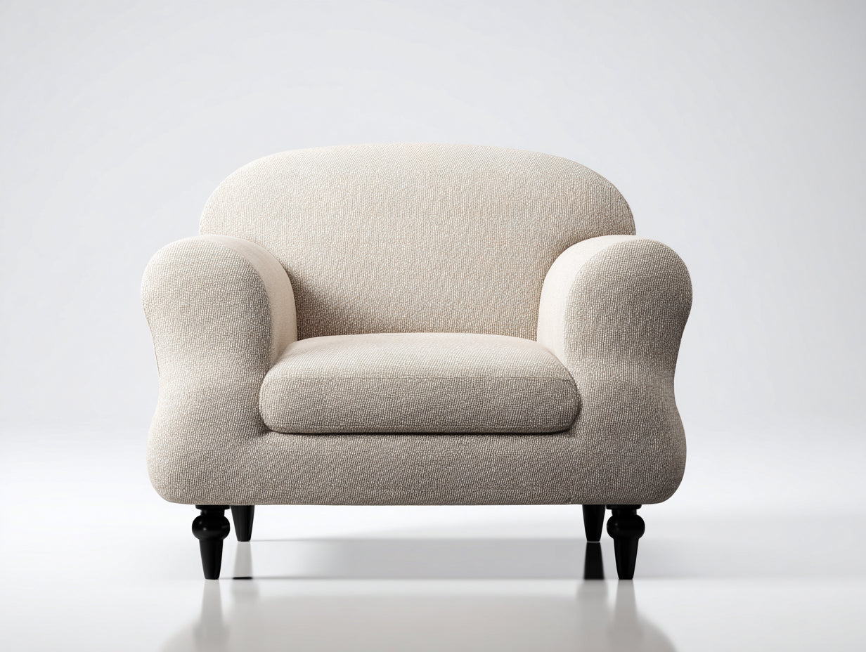 Sessel Bouclé Stoff 105x88x82 cm - beige - geschwungene Armlehnen für Wohnzimmer