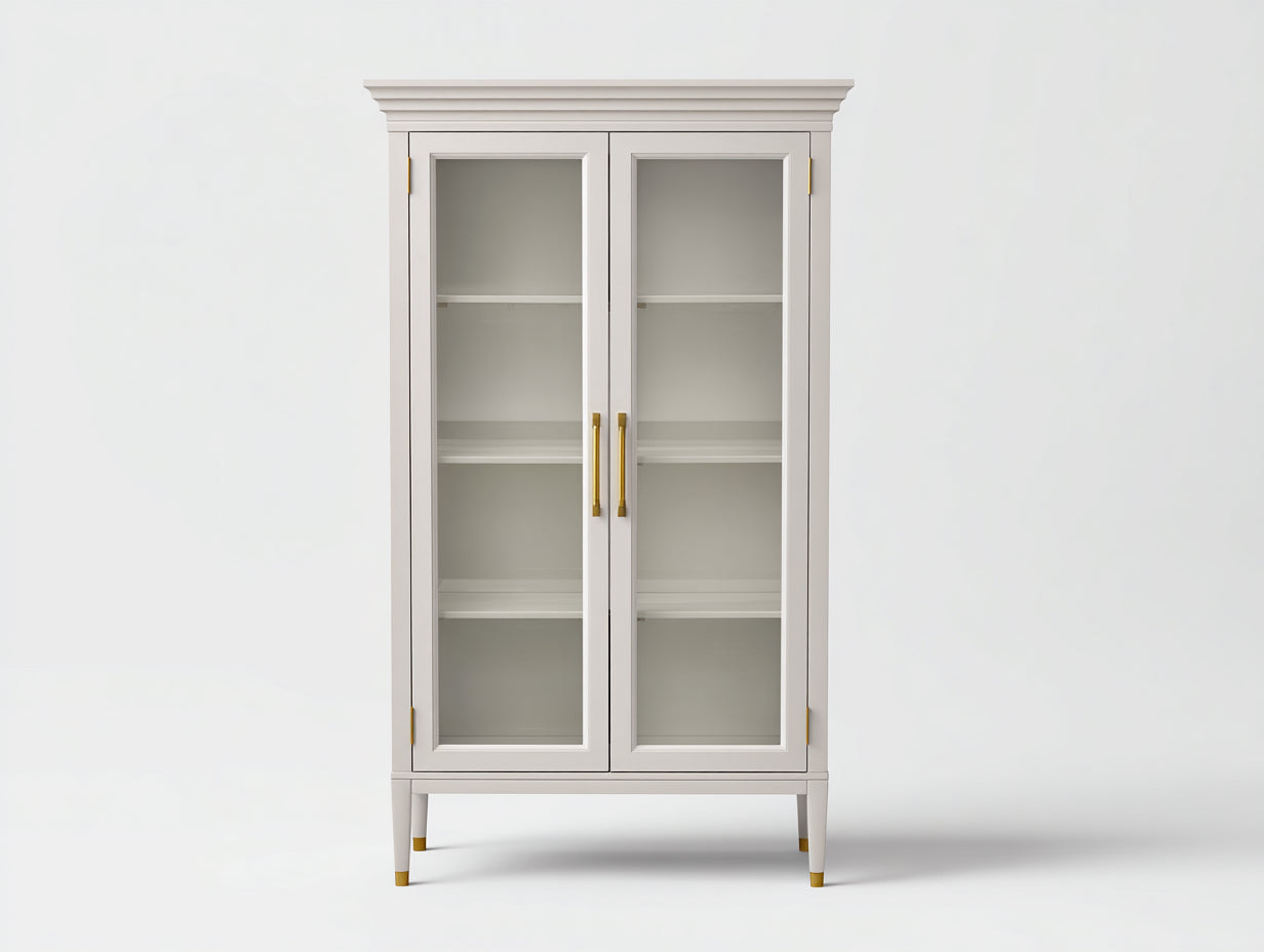 Vitrinen Standvitrine Holzwerkstoff 90x38x170 cm - Cremeweiß - klassisches Design mit Glastüren