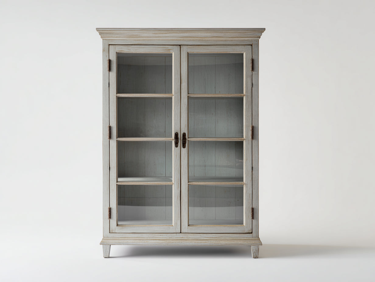 Vitrinen Holzwerkstoff Glas 102x42x168 cm - Weiß - Landhausstil