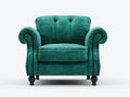 Sessel Chesterfield Stoff 105x88x86 cm - Türkis-Schwarz - klassisches Design