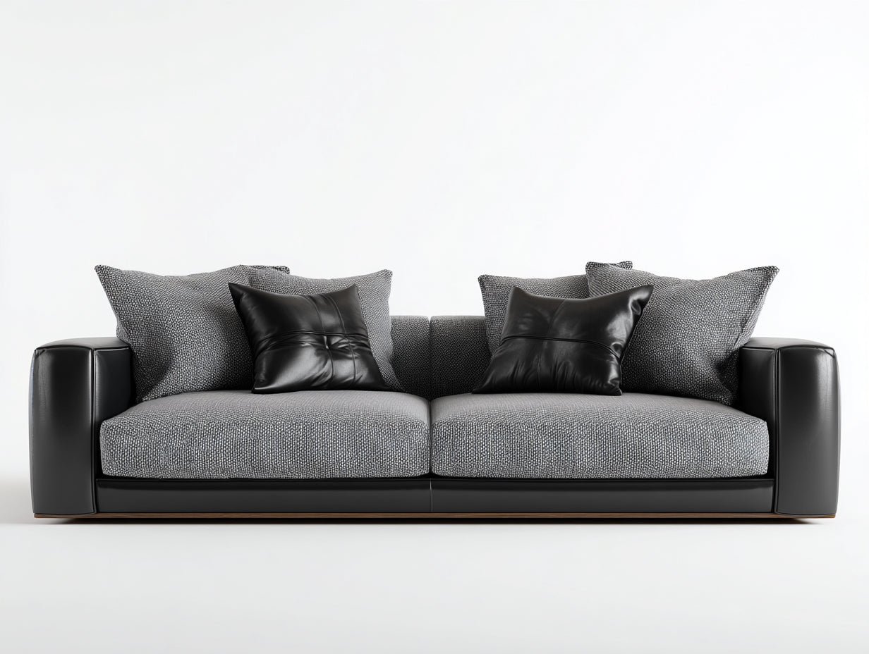 Zweisitzer Sofa Stoff Kunstleder 225x98x78 cm - grau-schwarz - breite Sitzfläche für Wohnzimmer