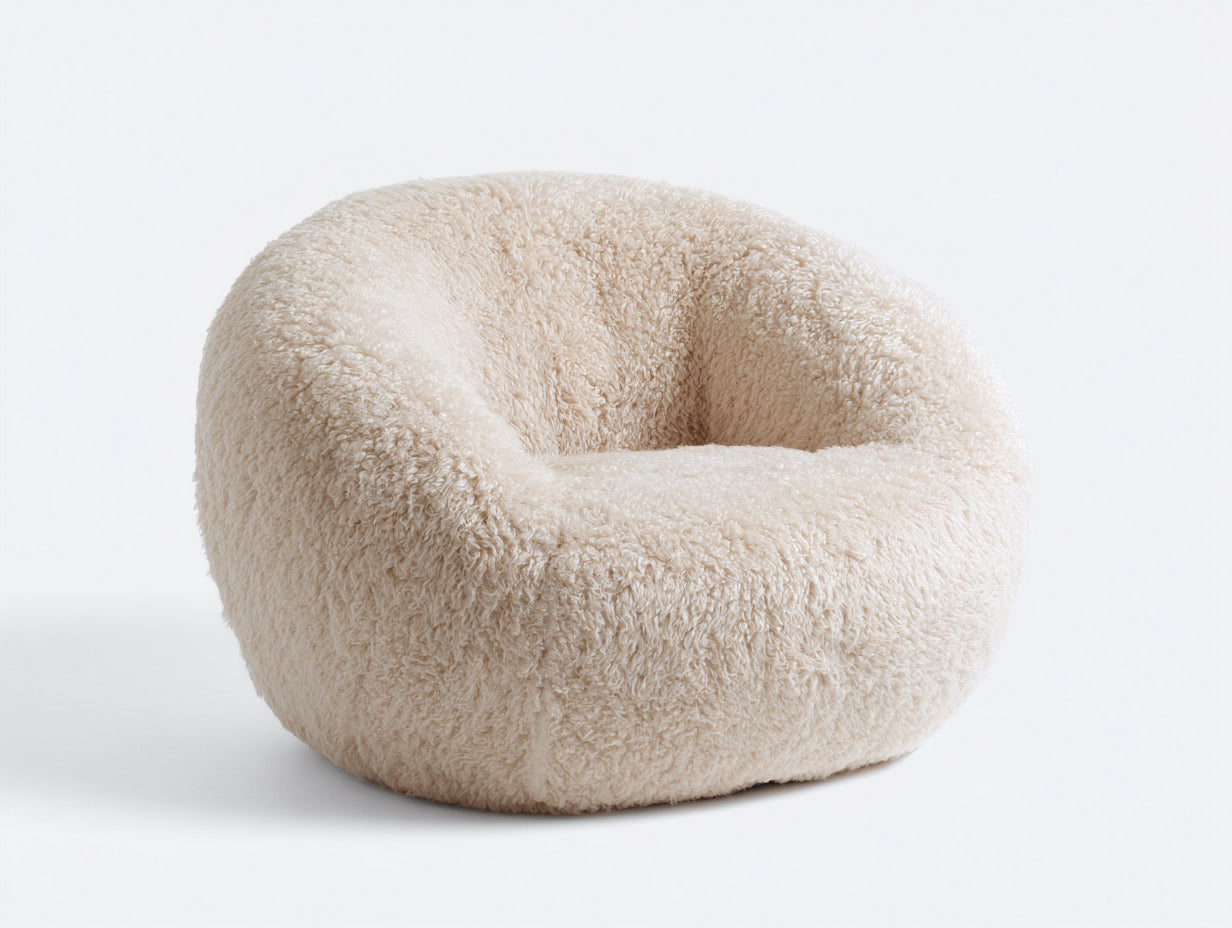 Sessel Teddy Stoff 95x90x72 cm Creme für Wohnzimmer - rundes Lounge Design