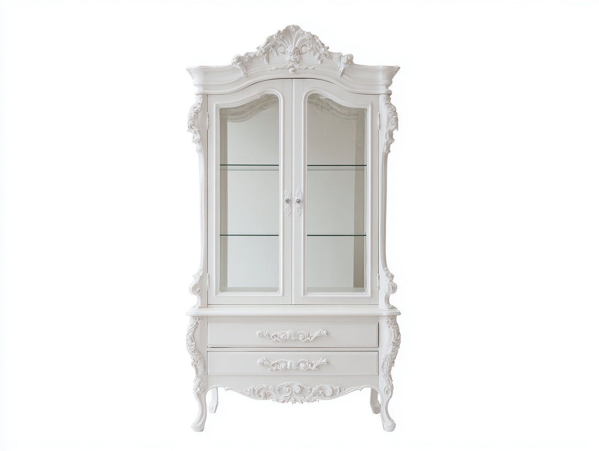 Vitrinen Holzwerkstoff Glas 105x45x190 cm Weiß für Wohnbereich - klassischer Barock Stil