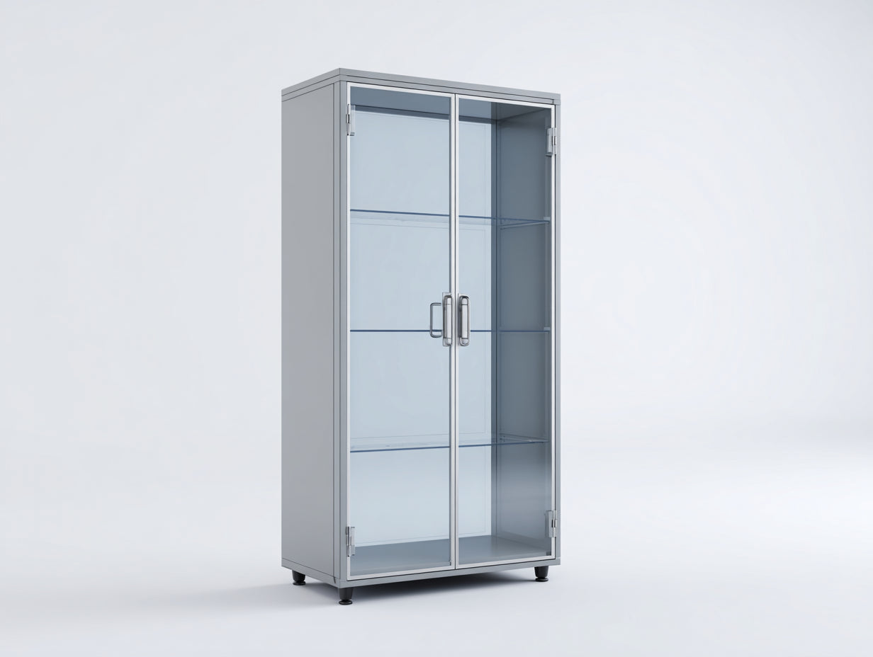 Vitrinen Metallschrank 85x40x180 cm - silber-transparent - mit Glastüren