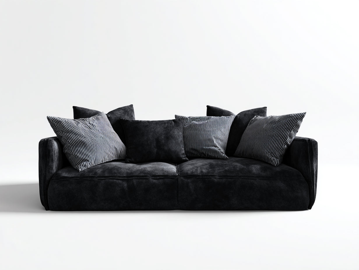 Zweisitzer Sofa Samtstoff 230x96x74 cm - schwarz - bodennahes Design für Wohnzimmer