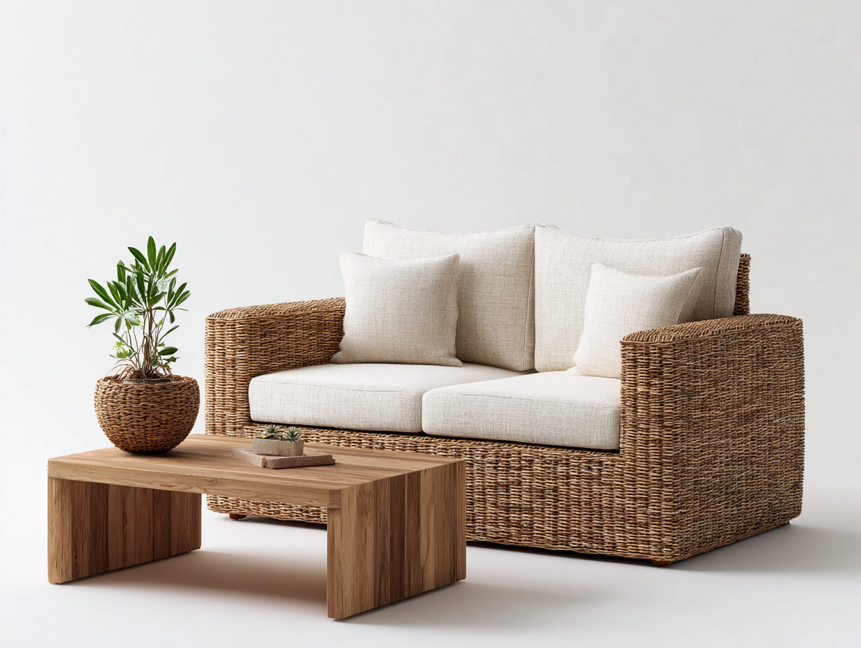 Gartensofa Set Polyrattan 170x82x78 cm - Natur-Beige - modernes Lounge Design mit Couchtisch