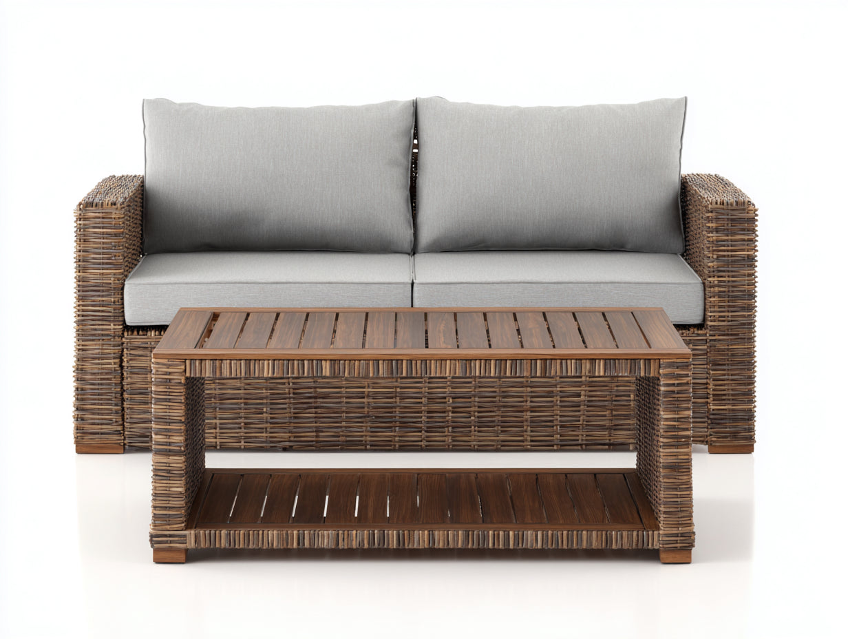Gartensofa Set Polyrattan 175x82x78 cm - Natur-Grau - modernes Lounge Design mit Couchtisch