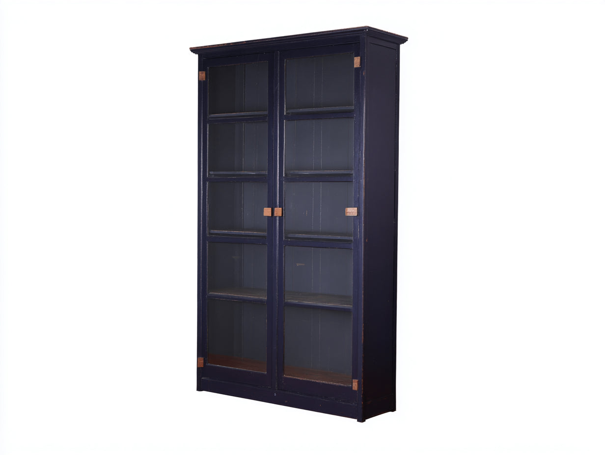 Vitrinen Holzwerkstoff 95x35x180 cm Dunkelblau für Wohnbereich - schlichtes Glasfront Design