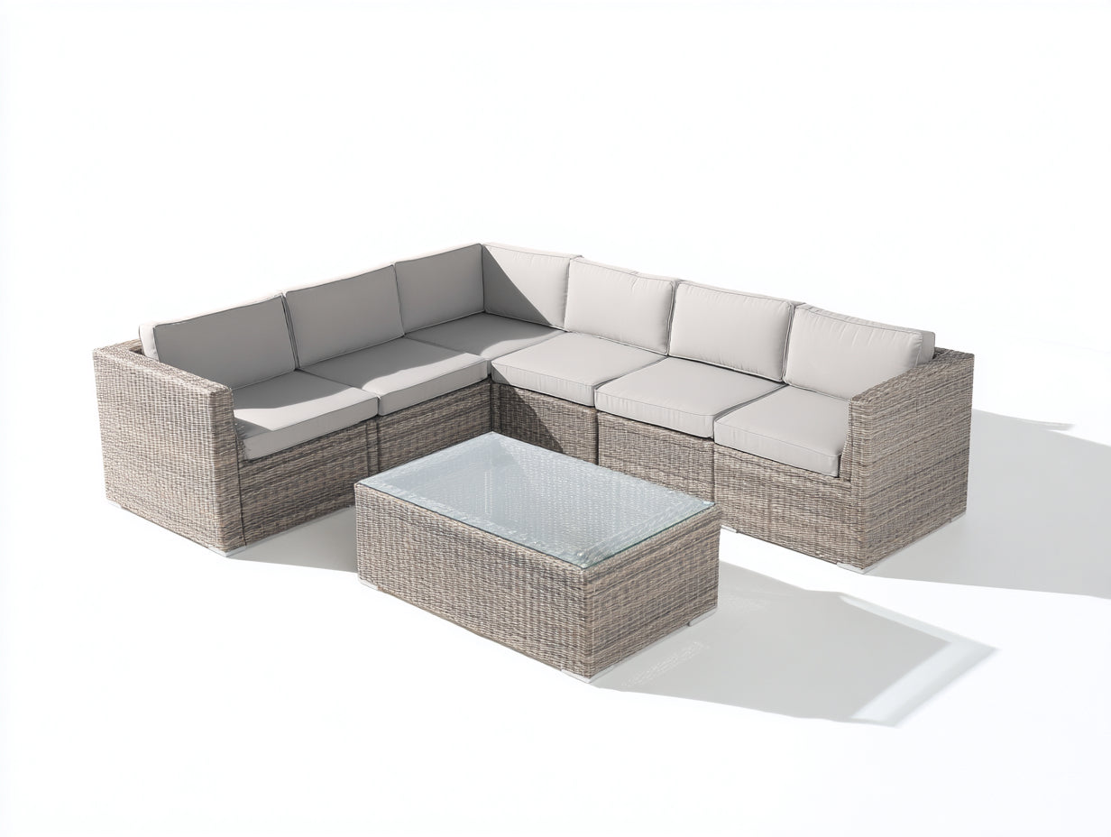 Gartensofa Ecksofa aus Polyrattan 260x260x72 cm - Beige-Hellgrau - Modernes Lounge-Design für Garten und Terrasse
